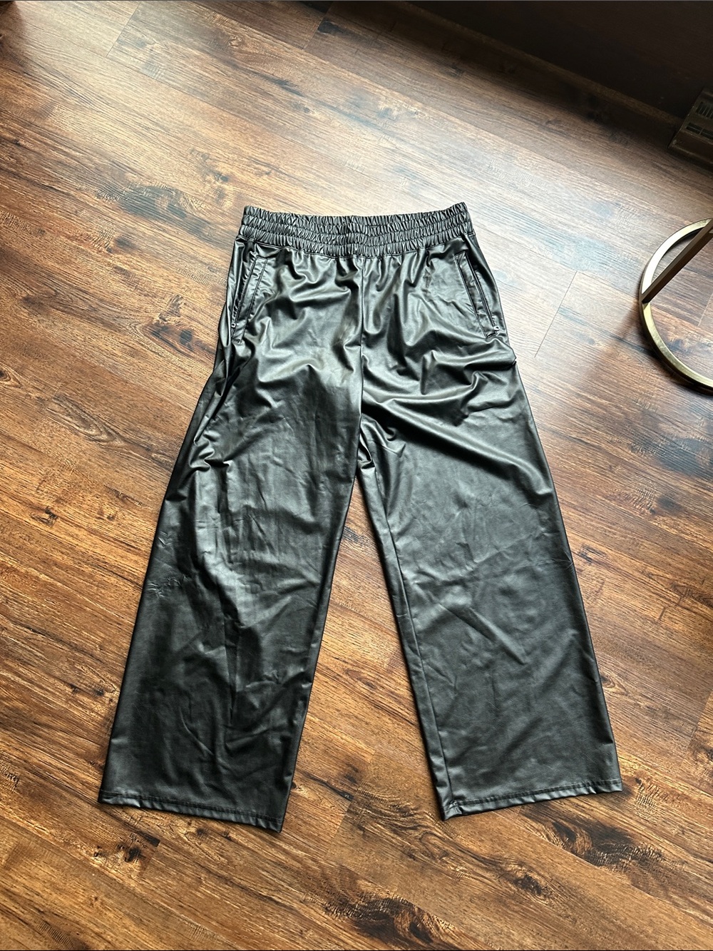 Women’s  Black Faux Leather Wide-Leg Pants
